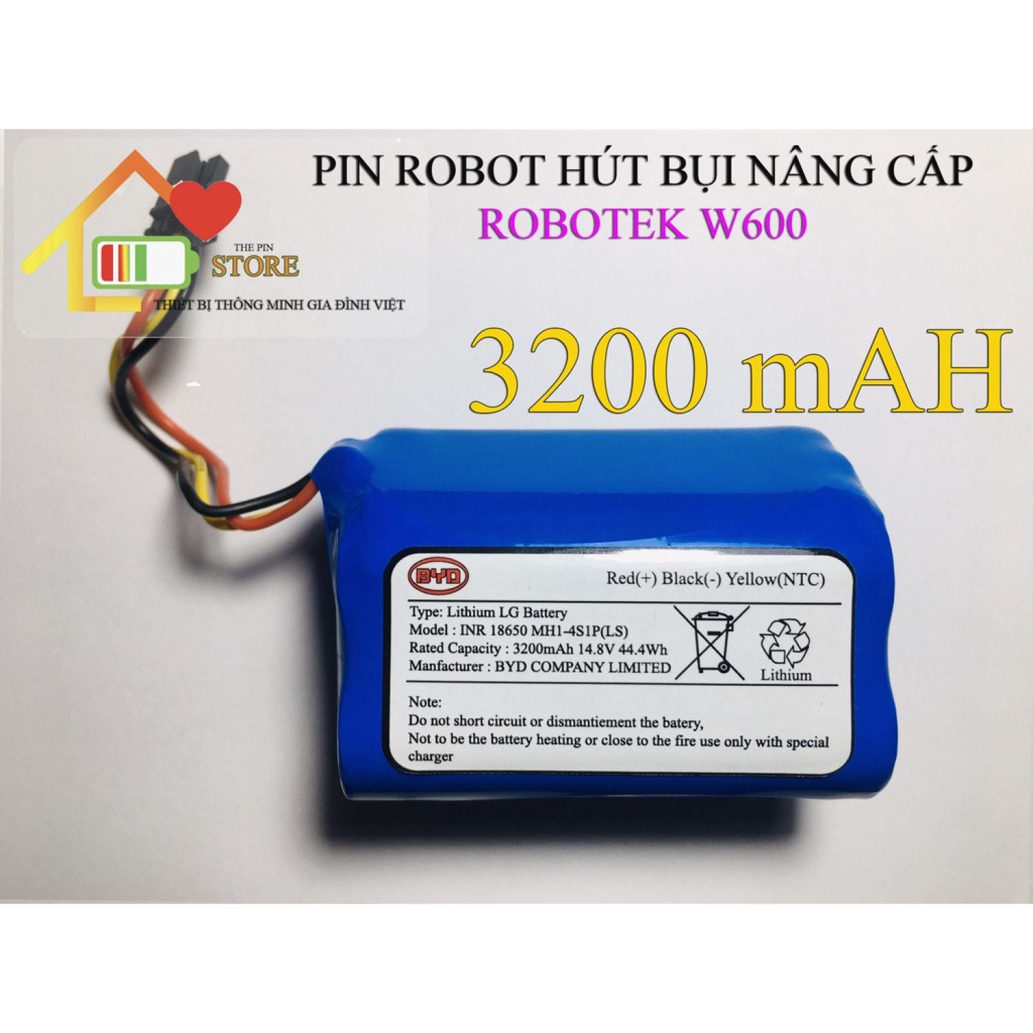 Pin robot hút bụi robotek w600