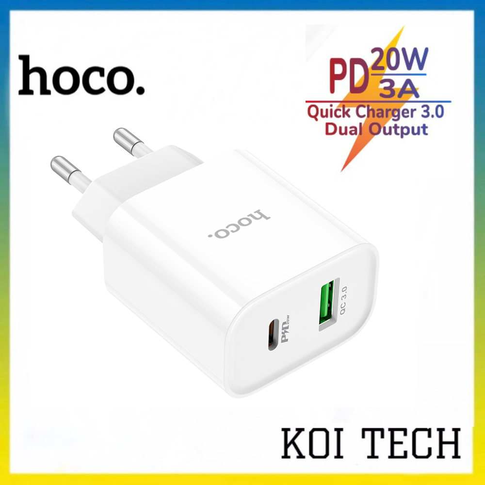Củ sạc nhanh hoco c80 2 cổng sạc 1 cổng usb 1 cổng type c PD 20W QC3.0 - cốc sạc nhanh ổn định dòng điện quick changre 3.0 cho ip samsung...vv  - KOI TECH