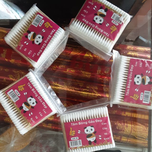 Combo 5 gói tăm bông cán gỗ gấu đẹp cao cấp