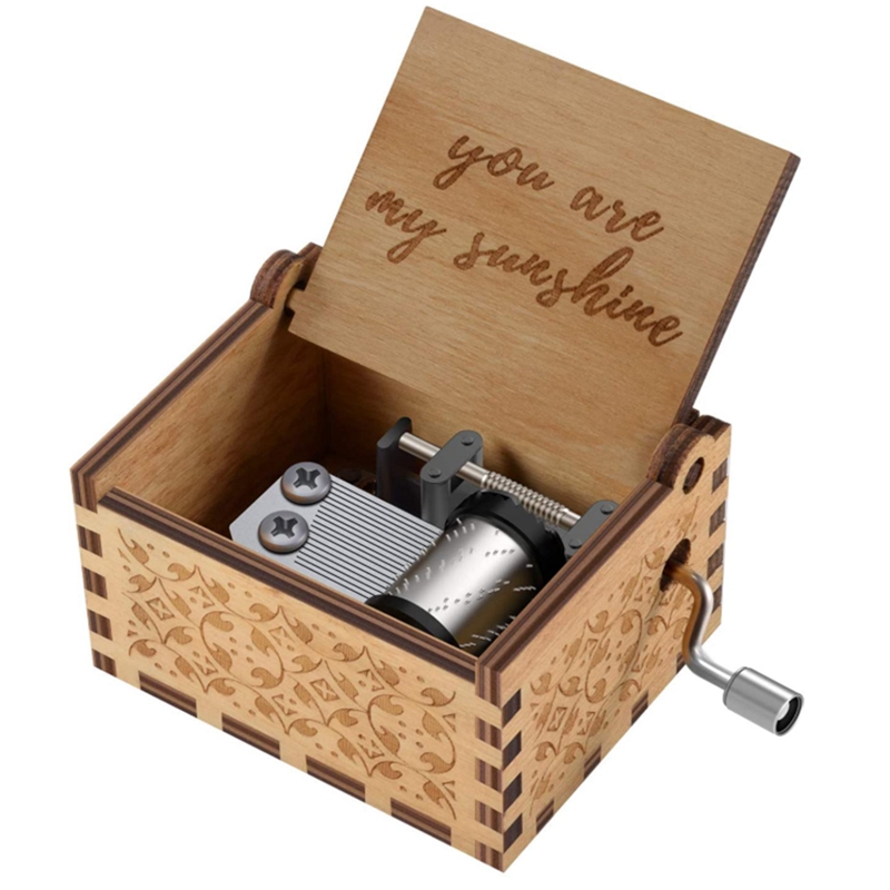 For Dad uwows Vintage Wood Hand Crank Music Box You are My Sunshine Gift for Familier Lover Birthday/Christmas/Valentines Day 