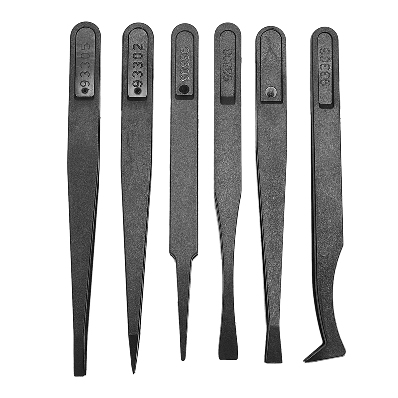 6pcs precision tweezer set plastic anti static tool kit size 1/2/3/5/6/8 each one