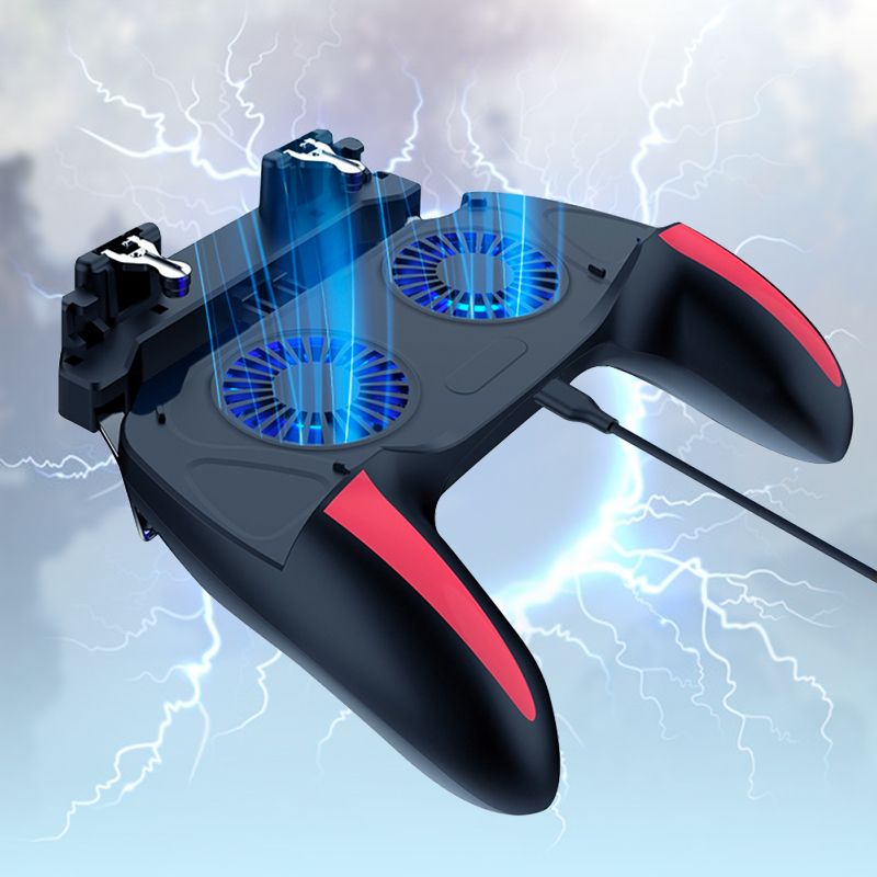 Tay cầm chơi game pubg/call of duty/ff/ros double fan tích hợp sạc dự phòng 5000mah