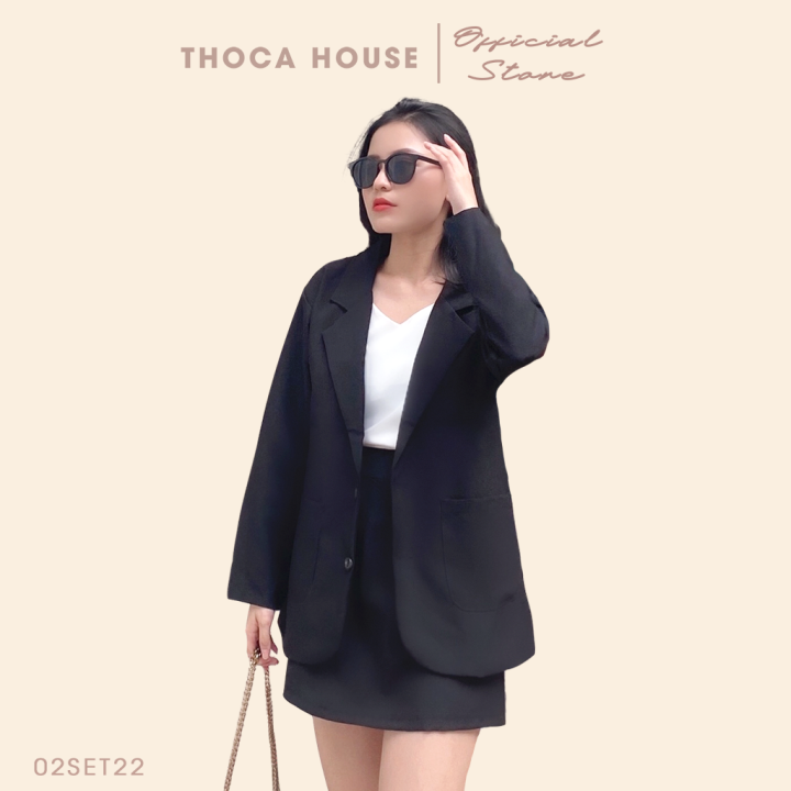 Set vest nữ - Áo blazer phối chân váy đen lưng thun 2 lớp THOCA HOUSE xinh lung linh cho bạn nữ đi làm, đi tiệc, đi chơi
