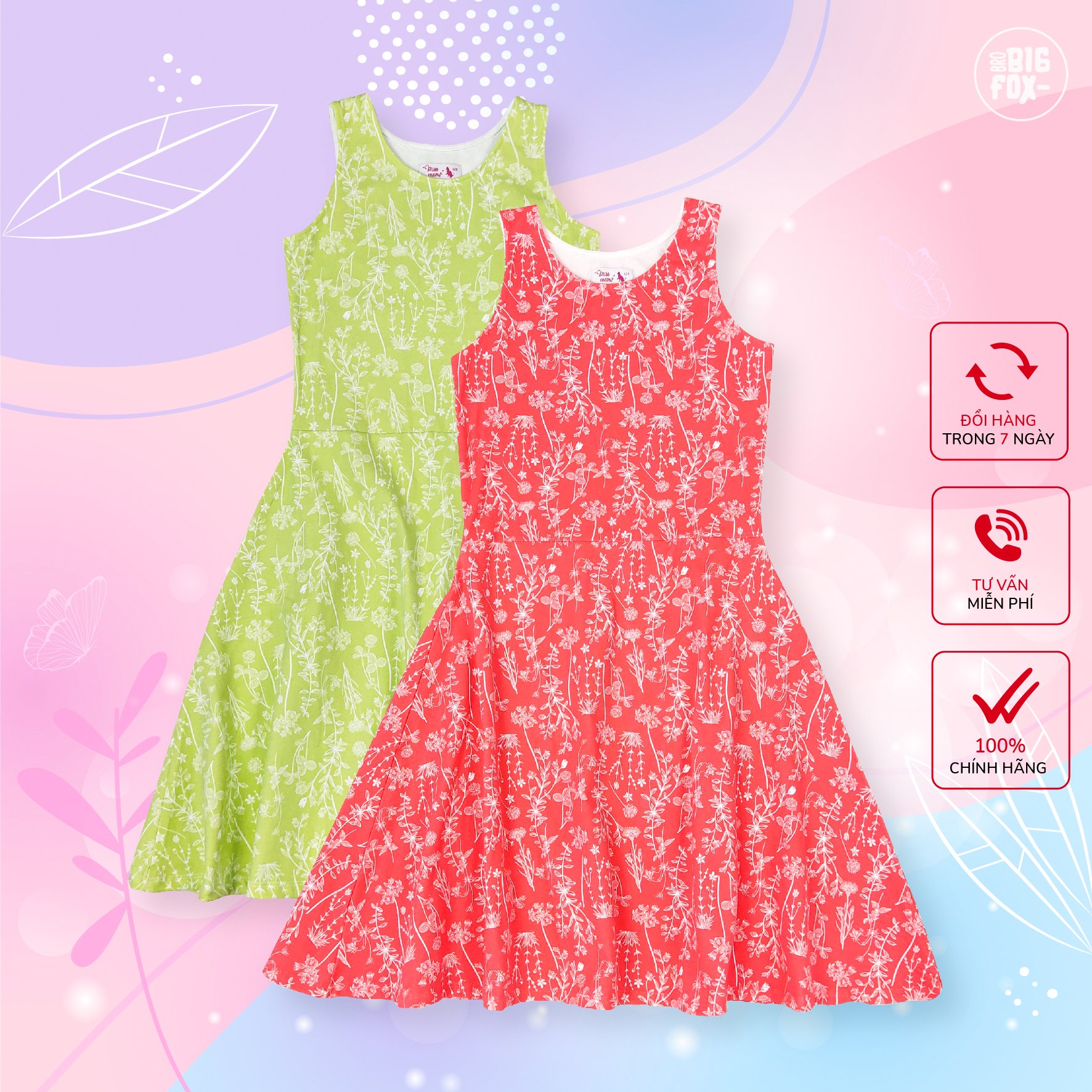 Đầm cho bé gái tới size đại . váy cotton sát nách xòe gấu 9 -15