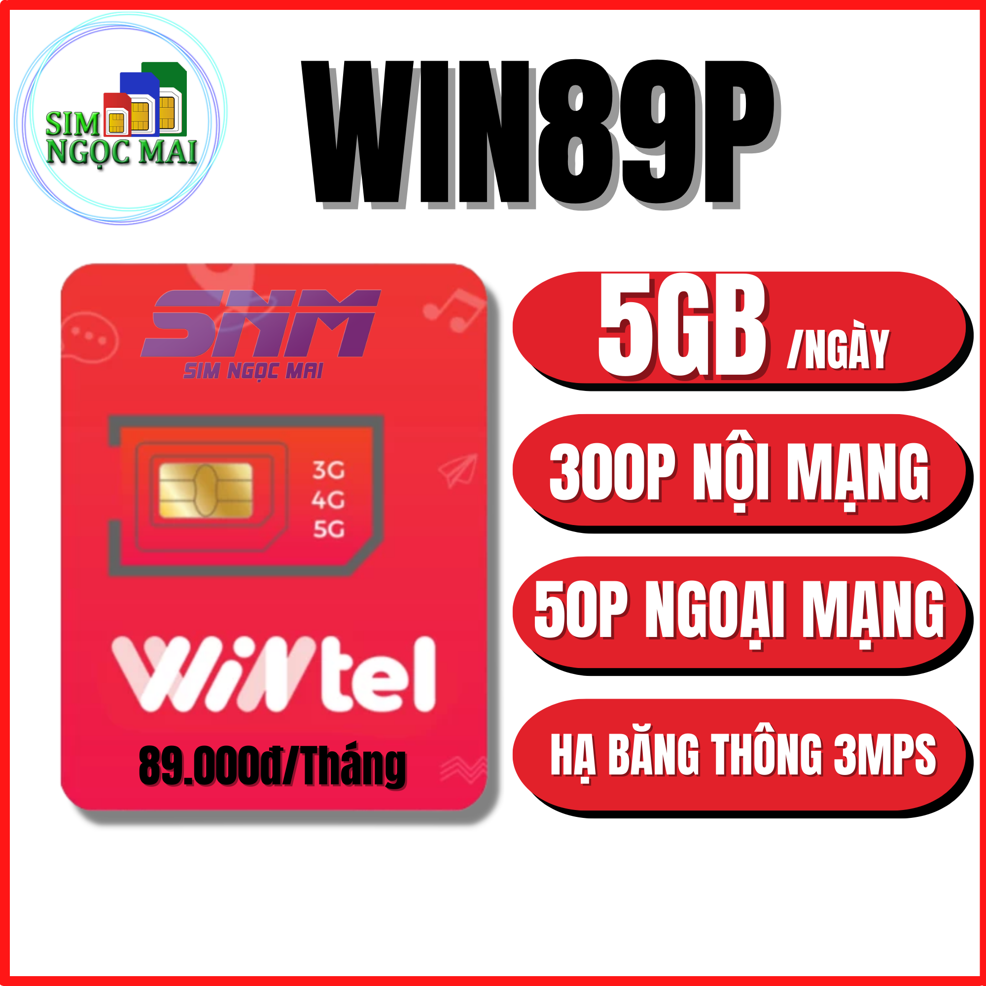 FREESHIP - CHƯA KÍCH HOẠT. Sim 4G Wintel Win69p - Win89P - Sử Dụng DaTa Không Giới Hạn - Sim Ngọc Mai