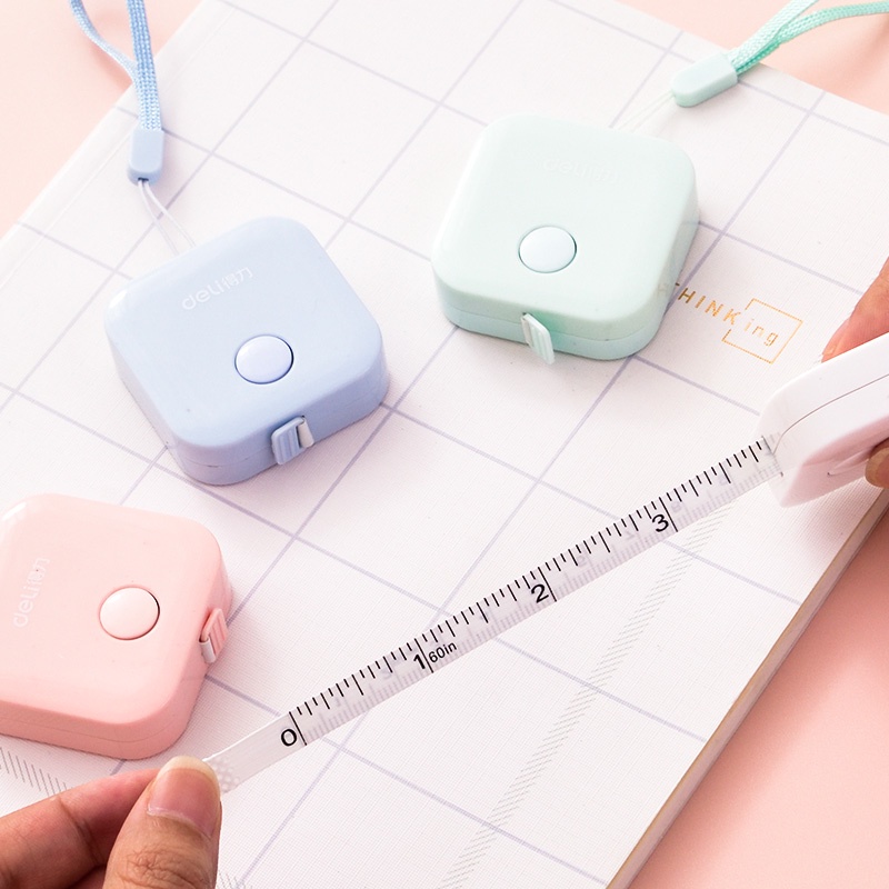Thước dây cuộn đo eo mini Deli 1.5M bấm rút tự động đa năng Gym 34 TDV15