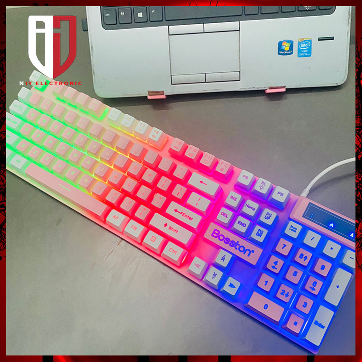Bàn phím máy tính gaming có dây bosston 803 hồng trắng bàn phím vi tính led cute dễ thương