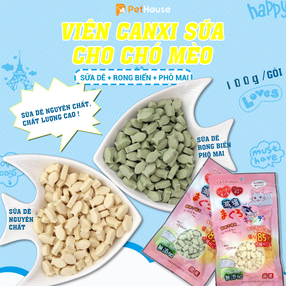 Viên sữa dê bổ sung canxi cho chó mèo, thú cưng 100gr - captain
