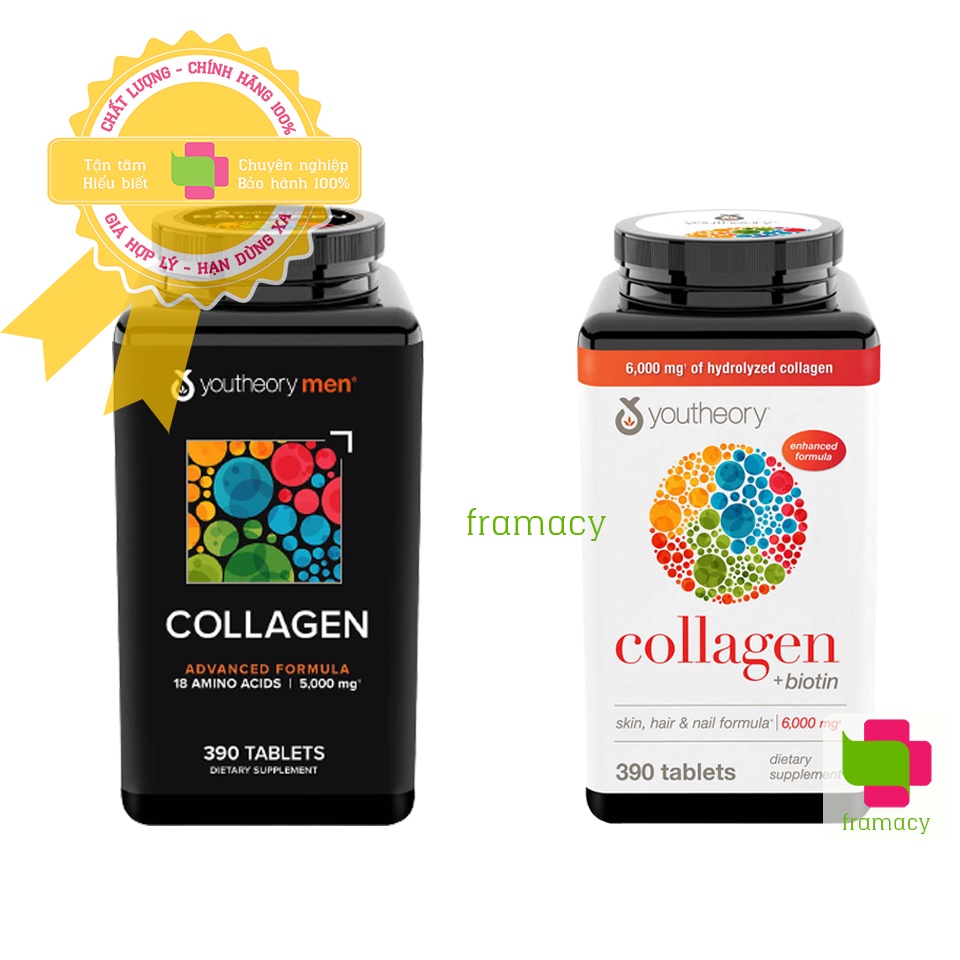 Viên uống Collagen và Biotin Youtheory Mỹ giúp làm đẹp da móng chắc khỏe tóc óng mượt