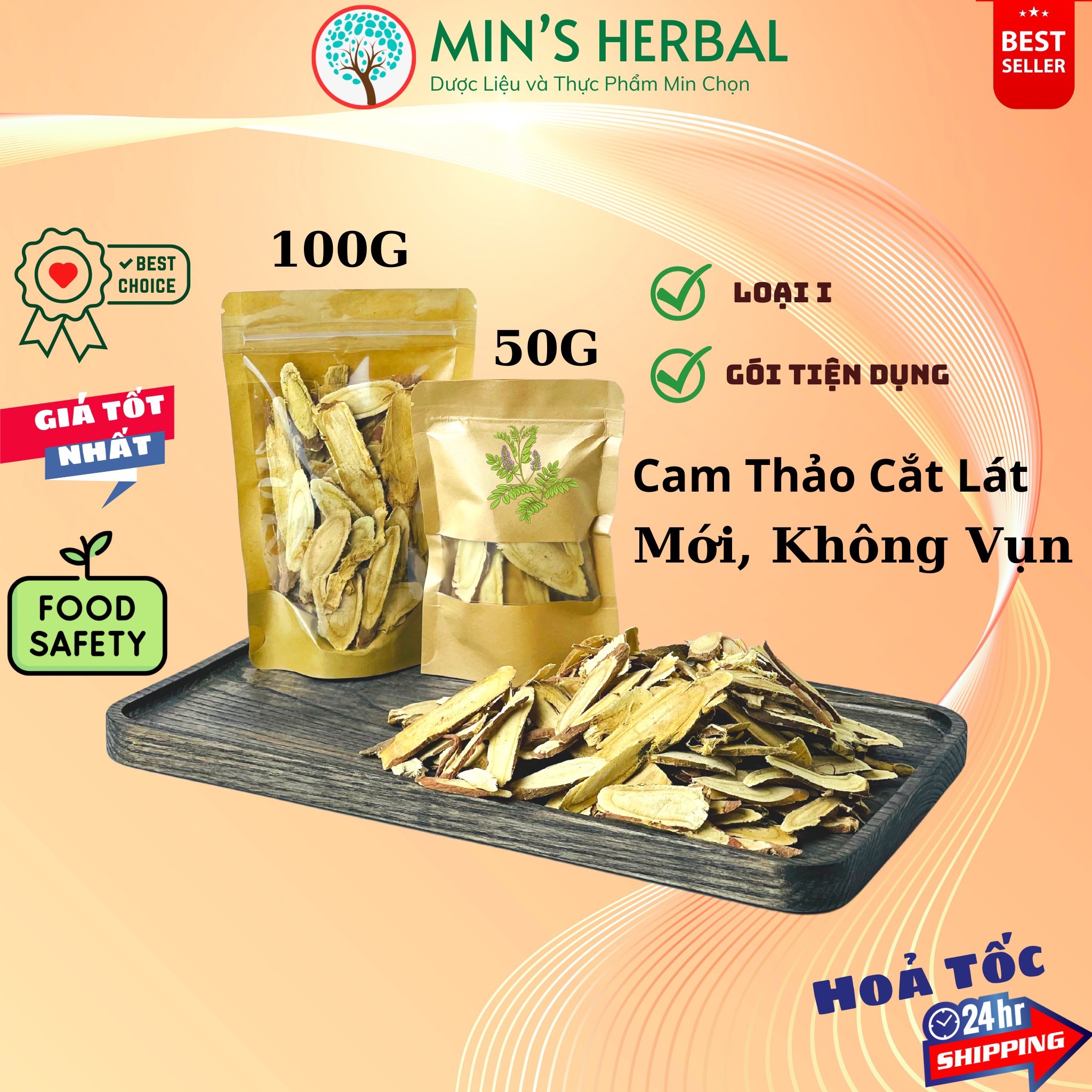 Cam thảo sấy khô cắt lát Loại Thơm, đẹp, không vụn túi 100g/250g - Minpharmacy