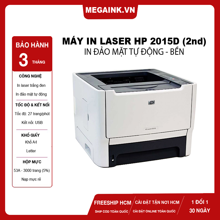 [HCM]THANH LÝ MÁY IN 2 MẶT TỰ ĐỘNG ĐẢO MẶT HP LASERJET 2015D - Bền - Hộp Mực To - Bản In Sắc Nét