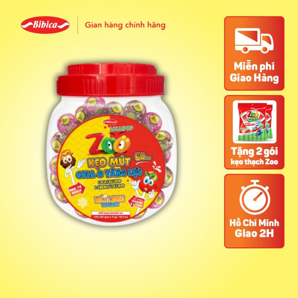Kẹo mút zoo cola - tăng lực bibica 540g