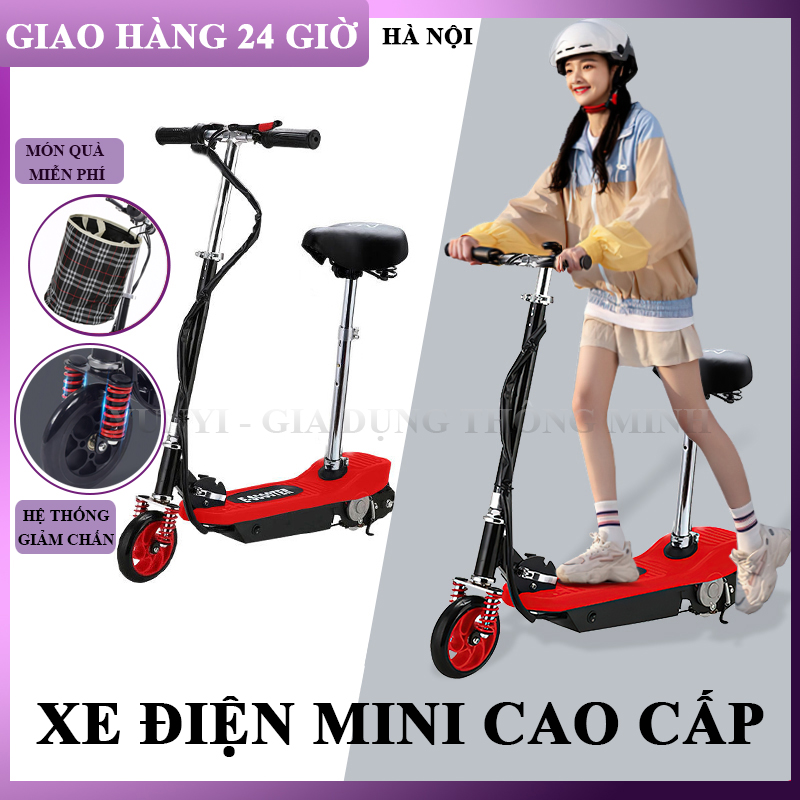 BH 5 năm Xe điện mini EScooter phiên bản dễ dàng gấp gọn có với hệ thống hấp thụ sốc giỏ đựng đồ đa năng tải trọng 80kg