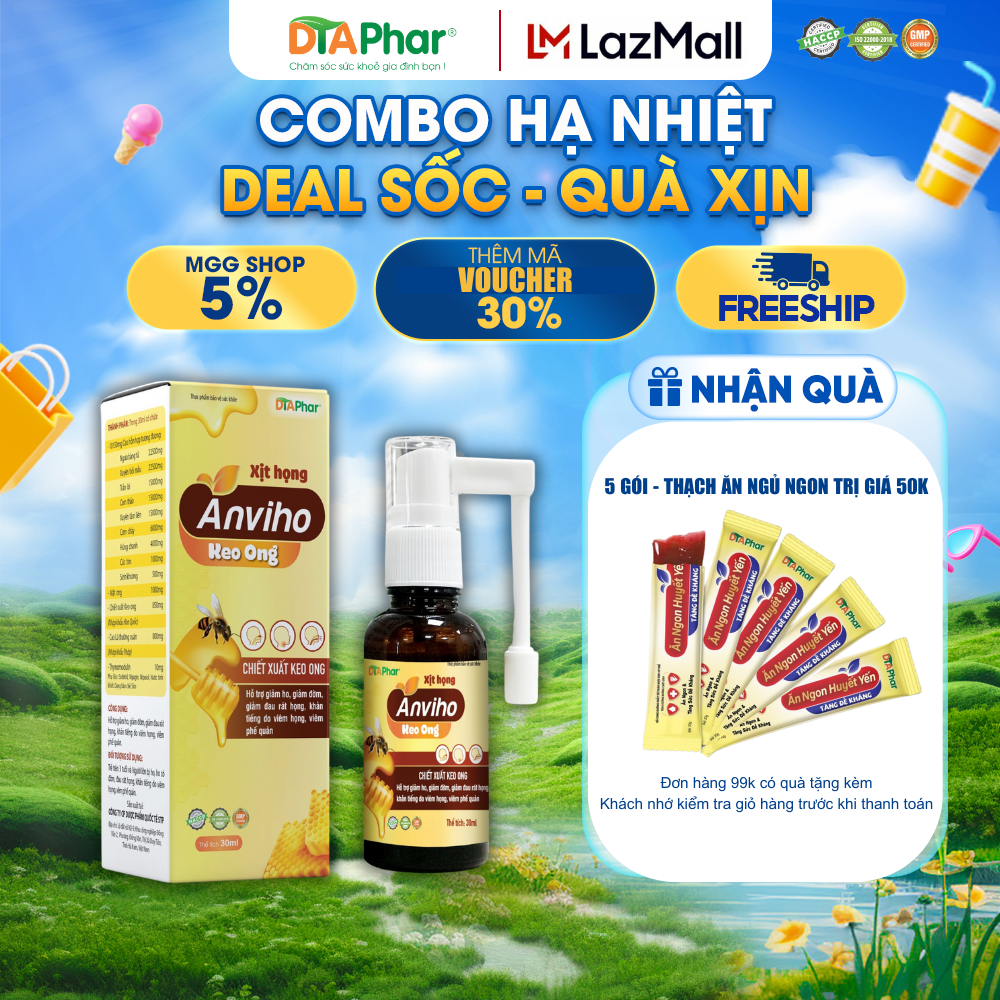 Xịt họng Anviho keo ong Hỗ trợ giảm ho, đờm đau rát họng Chai 30ml Tâm An Pharma