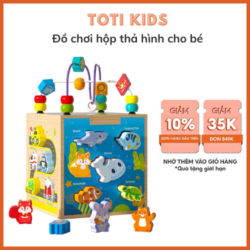 Hộp thả hình nhiều màu sắc, hộp thả hình khối cho bé, đồ chơi luồn hạt gỗ Toti Kids TK015 giúp trẻ phát triển tư duy trí tuệ