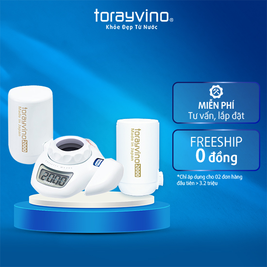 Combo thiết bị lọc nước tại vòi mk206-2000b-eg torayvino uống trực tiếp, nhỏ gọn, không dùng điện, sạch khuẩn chuẩn quốc tế