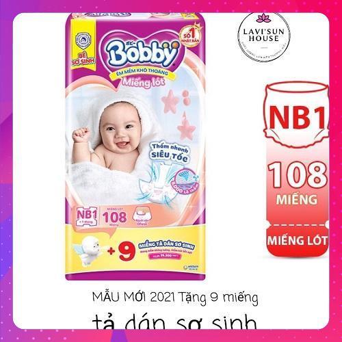 Miếng lót sơ sinh bobby newborn1 108 miếng tặng 9m tã dán sơ sinhtã lót cho bé nb2 60 miếng tặng 6m tả quần size M