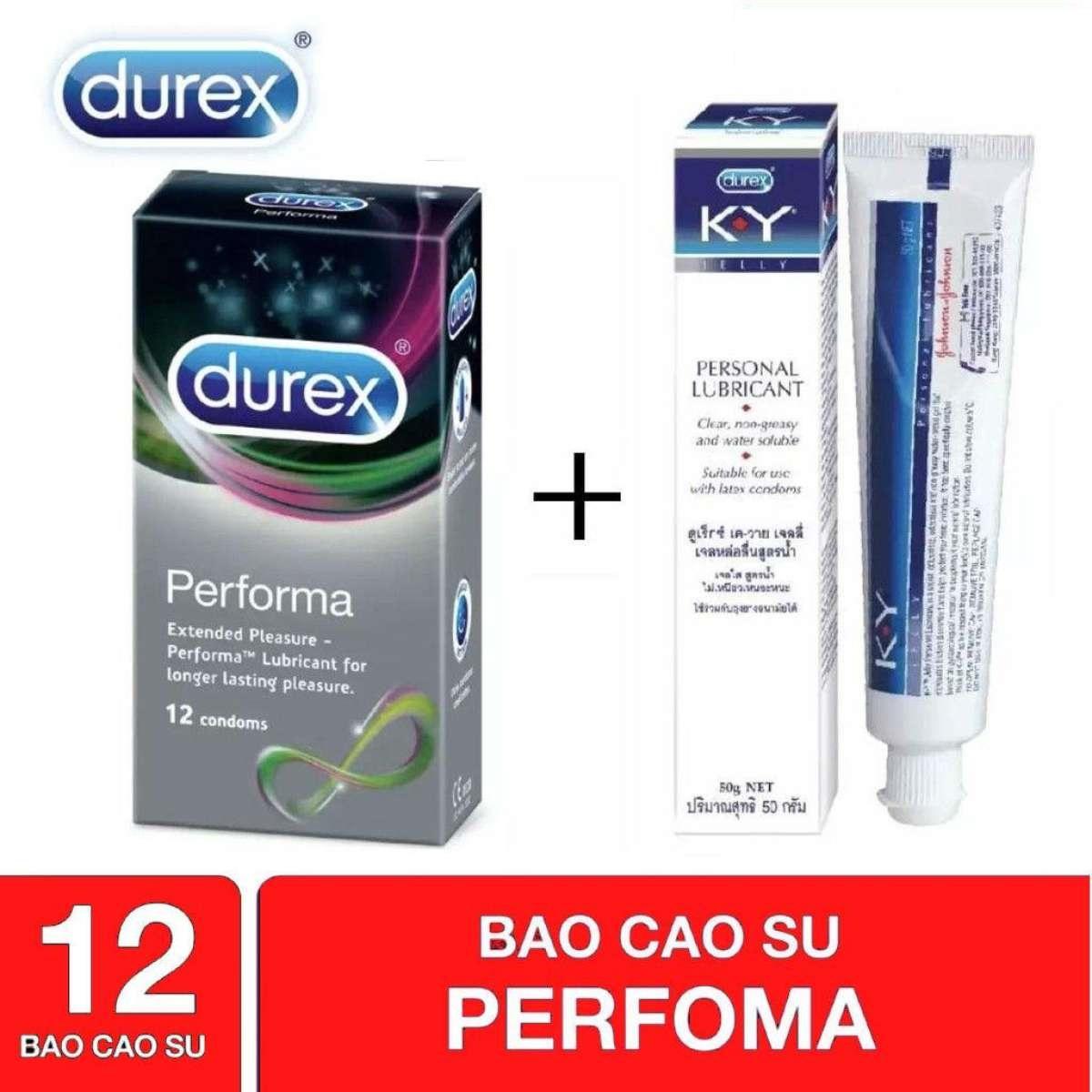 Combo 1 hộp bao cao su kéo dài thời gian Durxe PERFORMA tặng 1 hộp gel bôi trơn KY 50ml