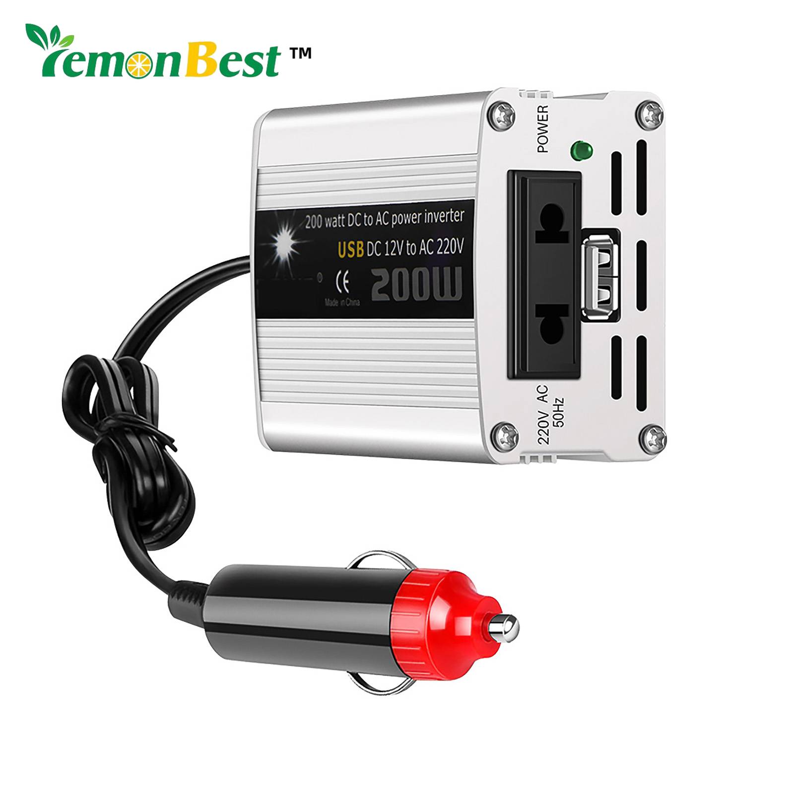 Lemonbest™ 200W Bộ Chuyển Đổi Điện Năng Xe Ô Tô Màn Hình Đèn LED Kỹ Thuật Số DC 12V Đến 220V AC Bộ Chuyển Đổi Sóng Hình Sin Với Tụ AC & Giao Diện USB Hỗ Trợ Nhiệt Độ Thông Minh Điều Khiển