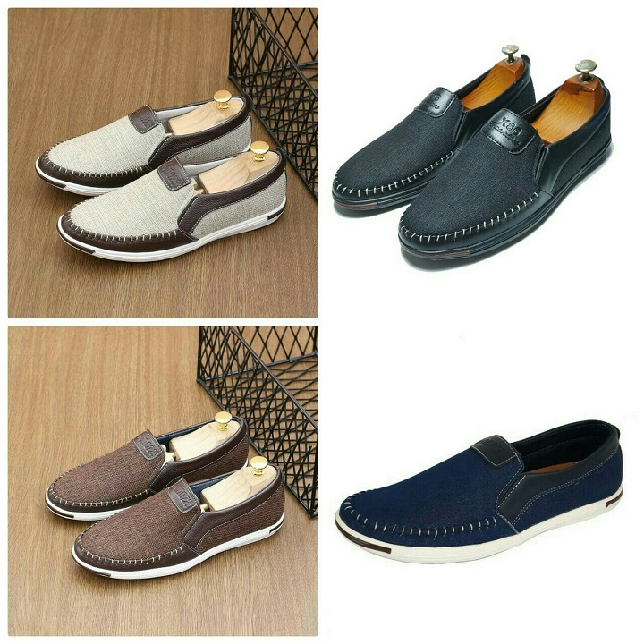 Giày lười nam vải bô cao cấp đen-nâu-kem-xanh st16