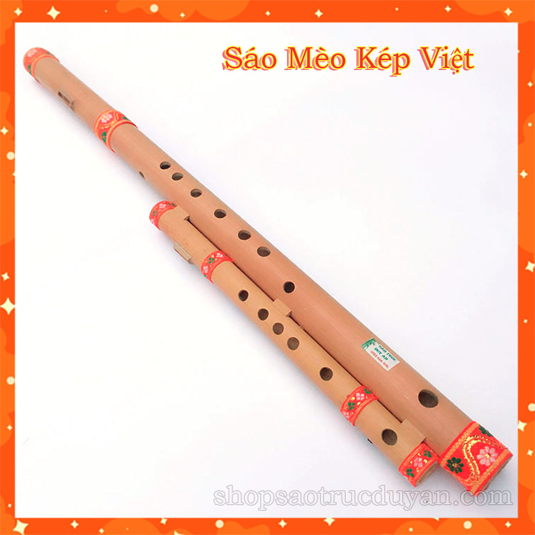 sáo mèo kép việt quấn vải thổ cẩm màu đỏ tone đô sáo trúc duy an