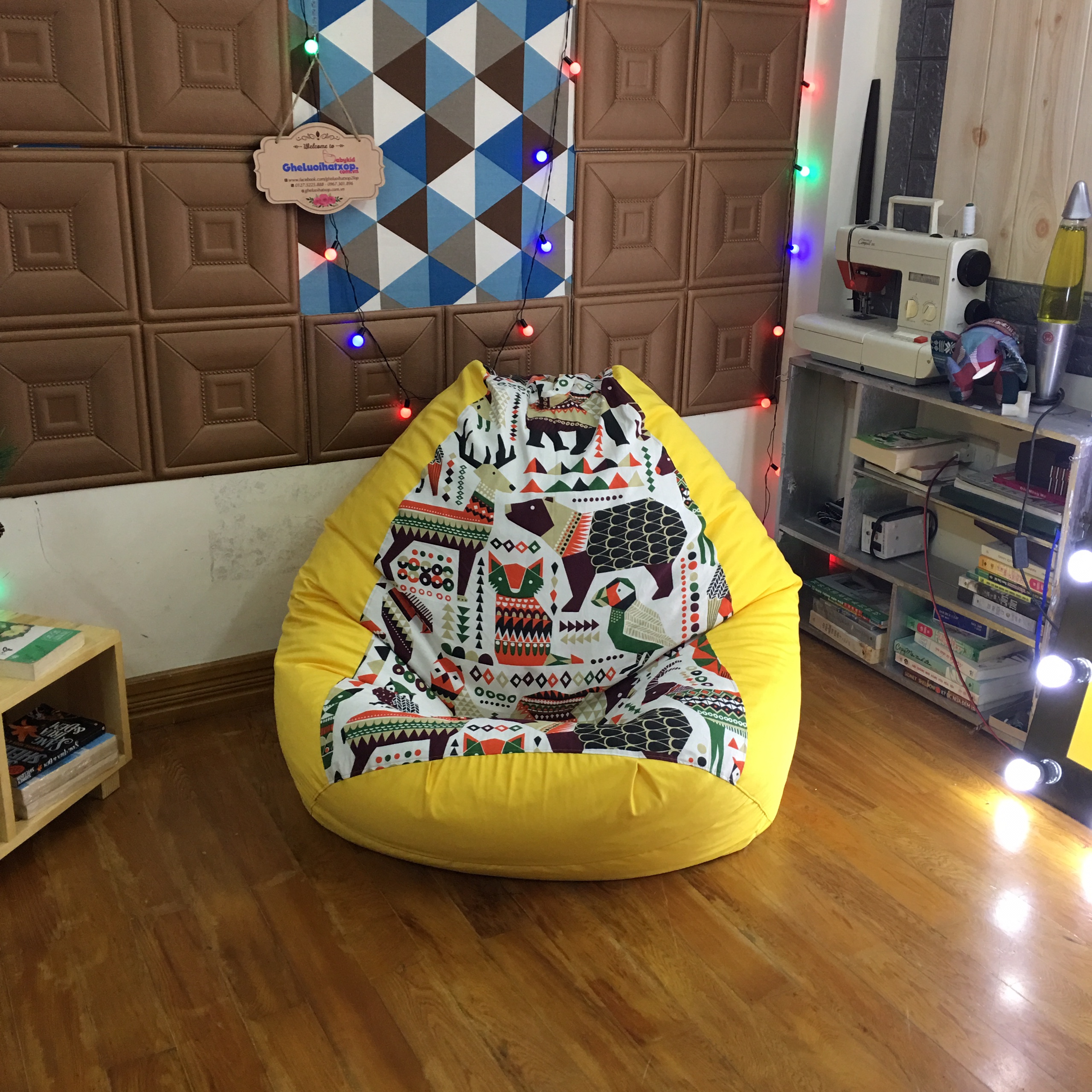 Vỏ ghế lười dáng lê họa tiết hình thú size L chưa kèm hạt xốp