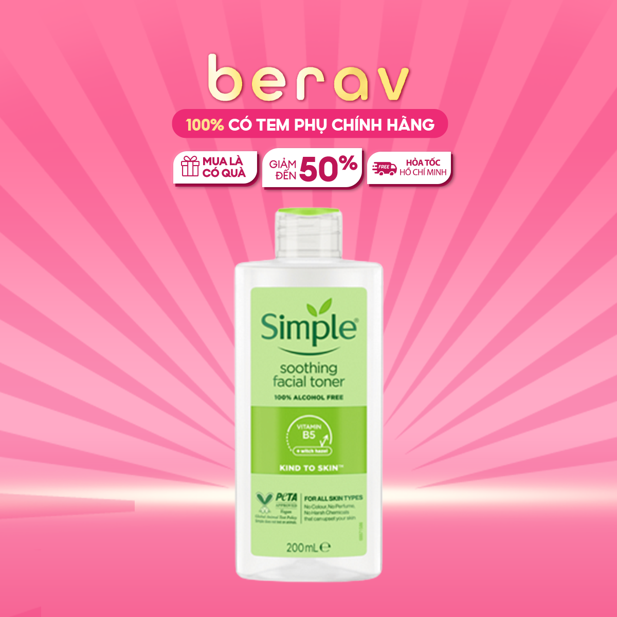 Nước Hoa Hồng Simple Không Cồn, Cân Bằng Da Dịu Nhẹ Kind To Skin Soothing Facial Toner 200ml