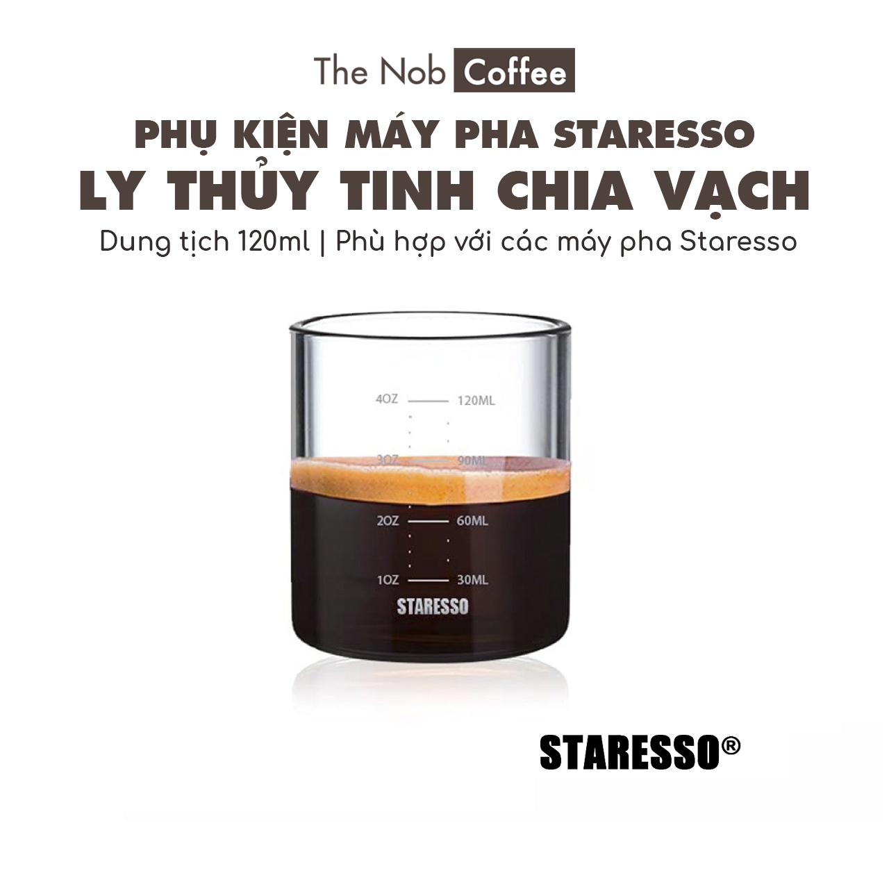 Ly thủy tinh chia vạch chính hãng Staresso 120ml | Tương thích máy pha Staresso Mirage Plus, Basic & Mini