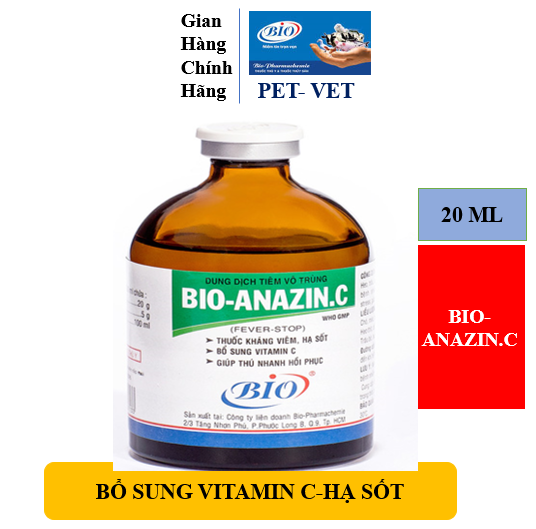 BIO-ANAZIN C Chai 20ml. Kháng viêm, hạ sốt, bổ sung vitamin C (chó mèo gà heo)