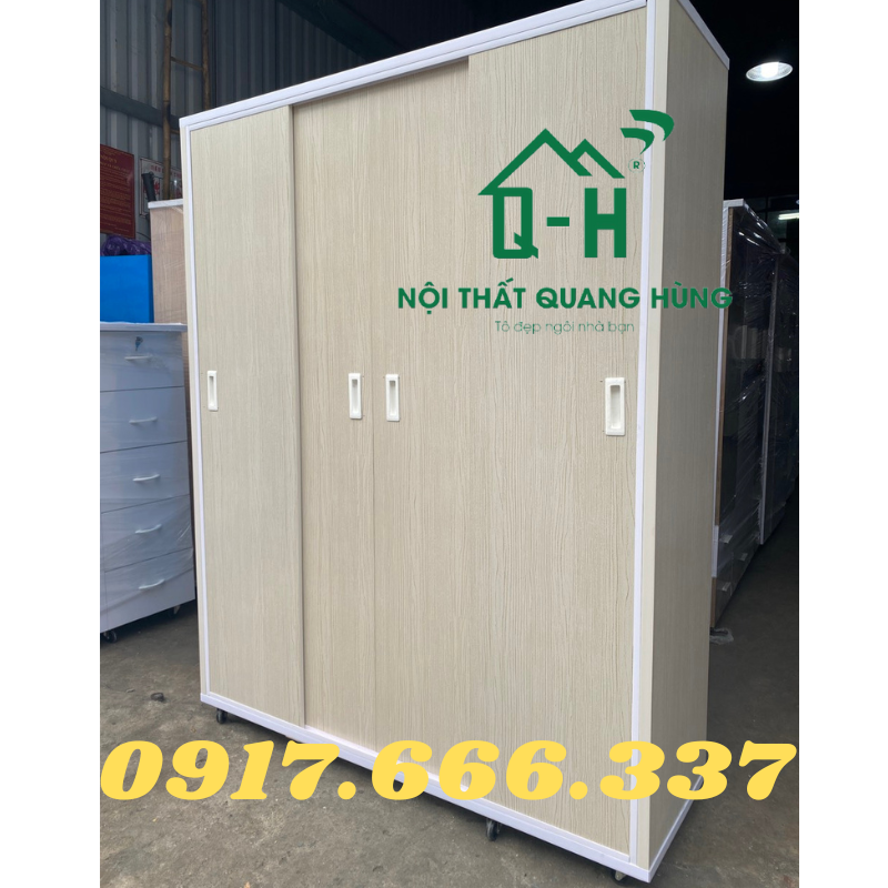 Tủ quần áo nhựa 4 cánh cửa lùa 1m8x1m4 màu sồi kem