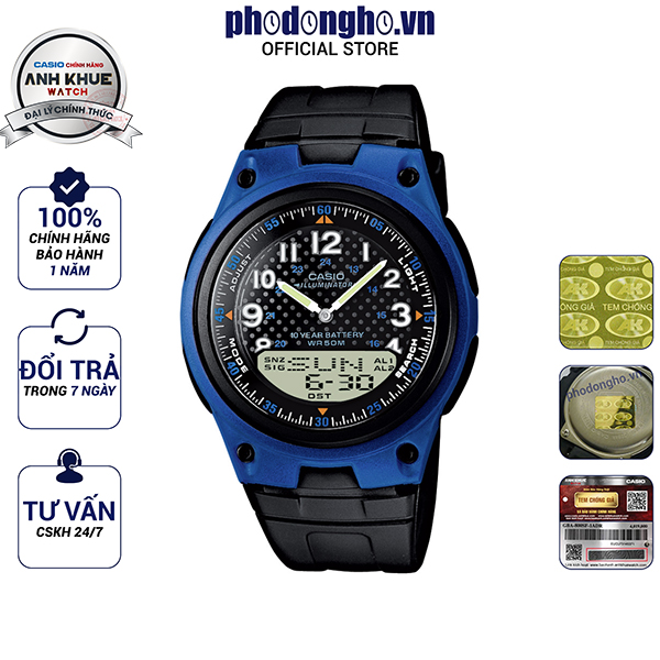 Đồng hồ dây nhựa casio anh khuê aw-80-2bvdf