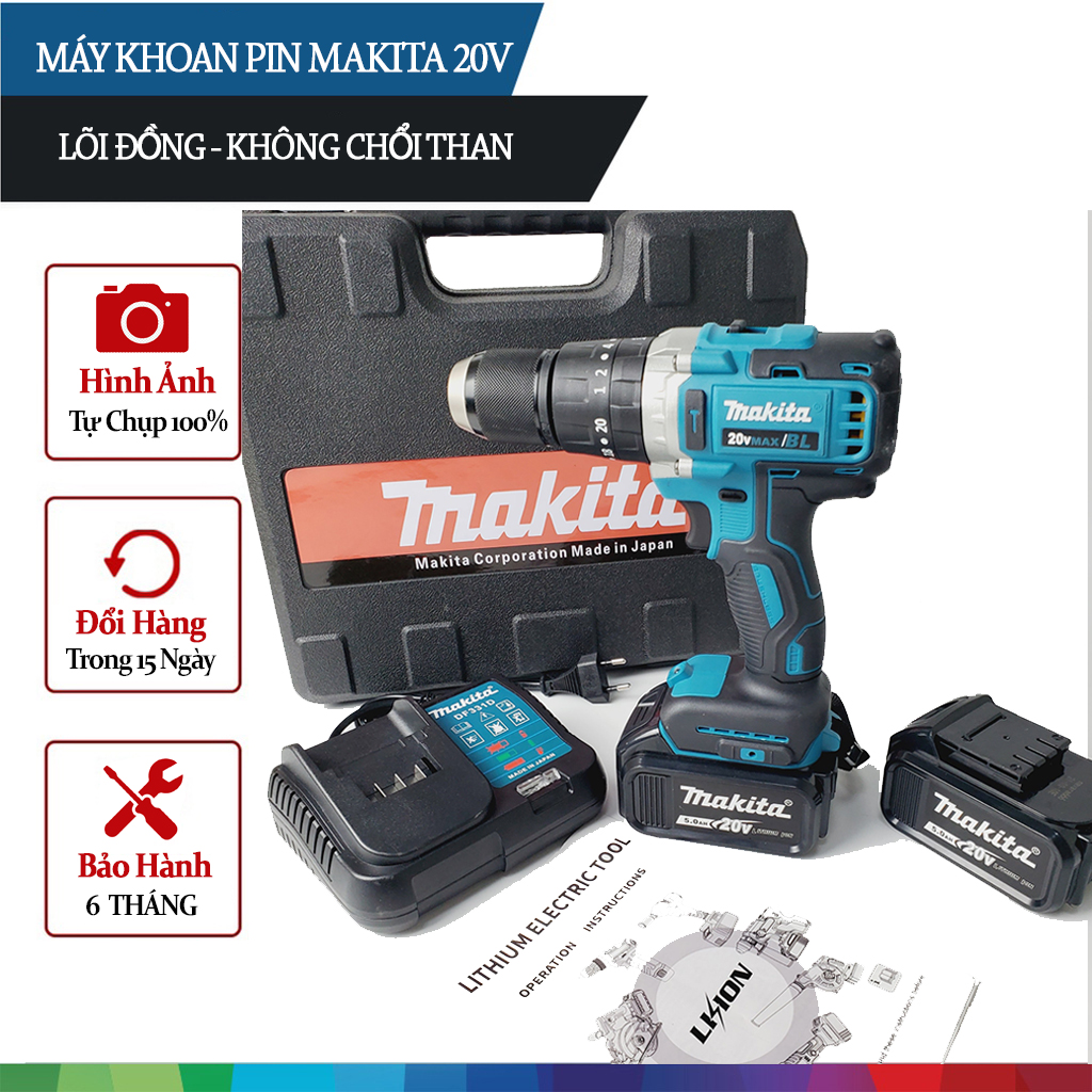 Máy khoan pin cầm tay Makita 20V lõi đồng không chổi than Có búa
