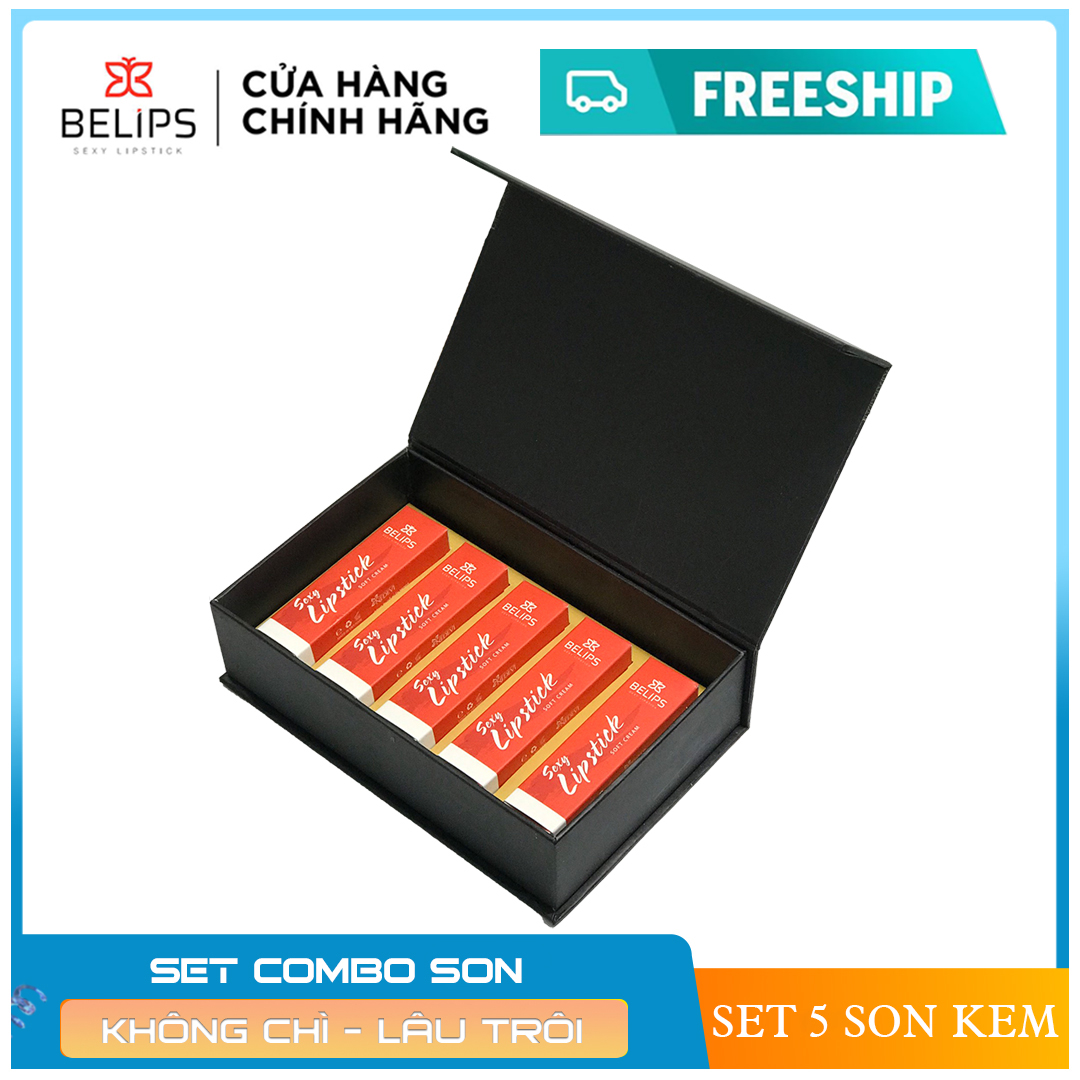 Sét Son Kem Belips Sexy Lipstick Chính Hãng 5 Cây Siêu Lì Lâu Trôi Không Chì - 6 Màu Tùy Chọn - BELIPS