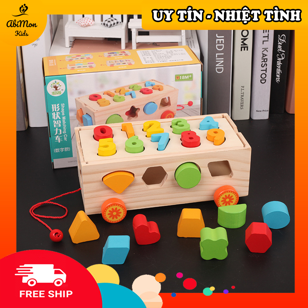 🌻 Xe Kéo Gỗ Thả Số Và Hình Khối Cho Bé ☘️ Montessori cao cấp ✨ Đồ chơi Gỗ - Giáo dục - An toàn - Thông minh