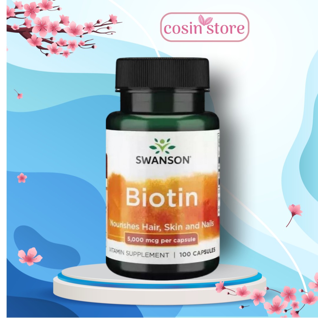 Viên Uống Swanson Biotin 5,000 Mcg của Mỹ 100 Viên - 5000mcg hỗ trợ mọc tóc, giúp tóc chắc khỏe - Cosin Store