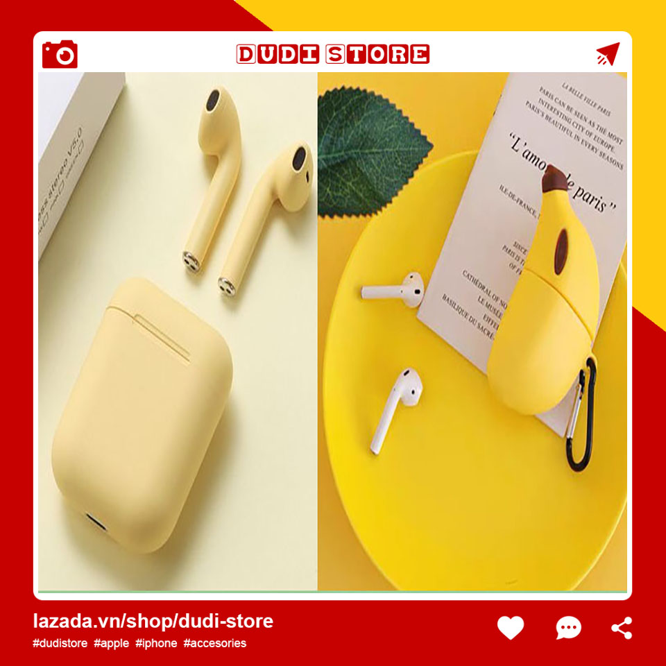 Combo kute giá rẻ gồm tai nghe bluetooth không dây mini i12 Inpods 12tws kết nối điện thoại iphone samsung xiaomi oppo ... & Case Ốp vỏ bảo vệ dành cho apple airpods 1 2 i9s i11 i12 inpod 12 hình Chuối, Lê siêu tiết kiệm gia re DuDi Store