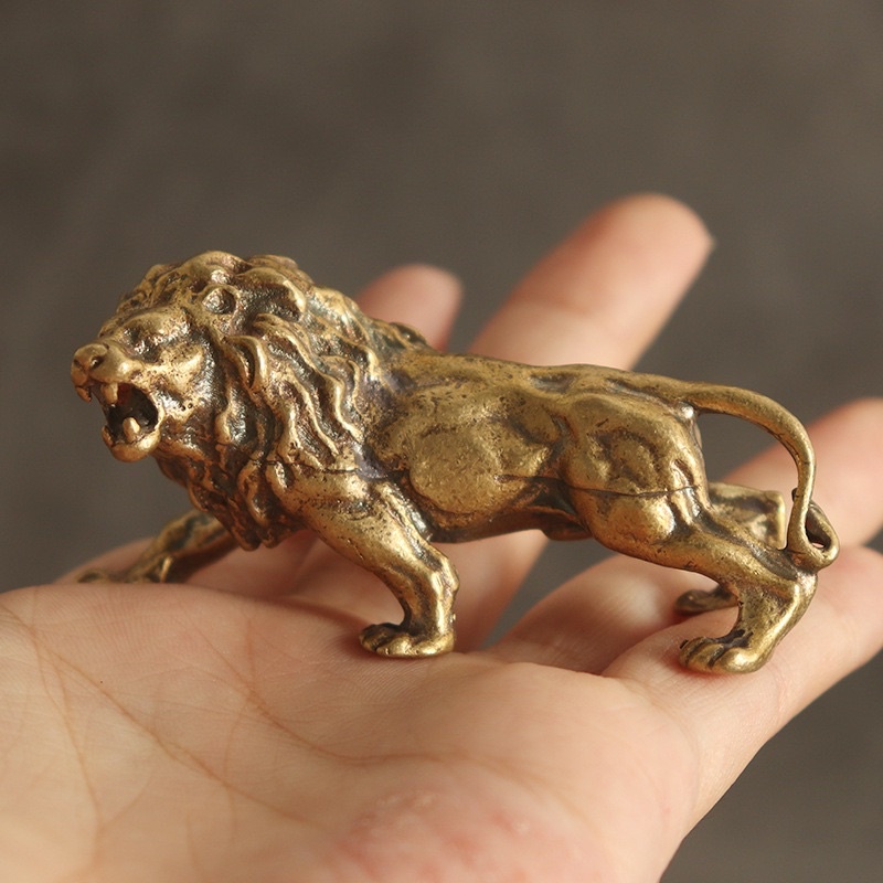 Tượng đồng hình sư tử thích hợp để bàn , trang trí phong thủy