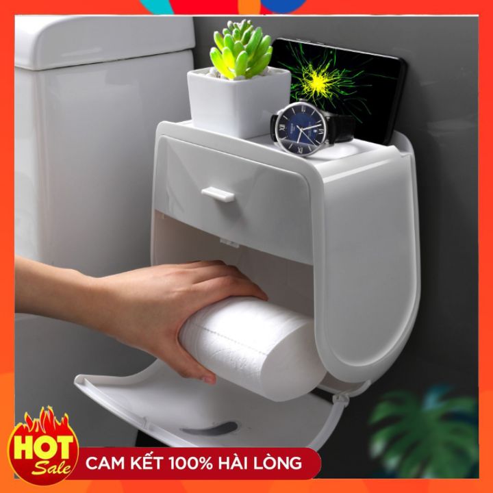[HCM]Hộp đựng giấy vệ sinh đa năng - Hộp đựng giấy gắn tường đa năng cao cấp 2 tầng - Đồ dùng nhà vệ sinh