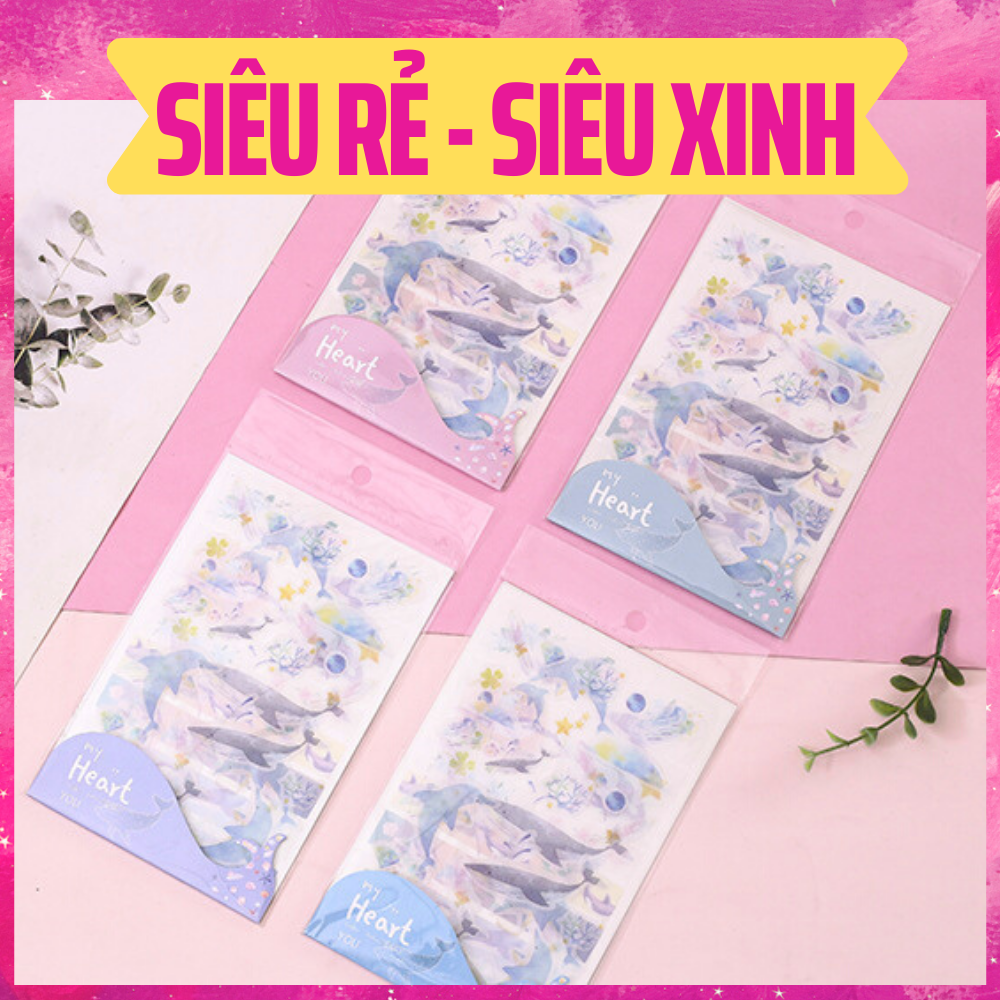 Set 4 tấm Sticker cá heo my heart you siêu đáng yêu
