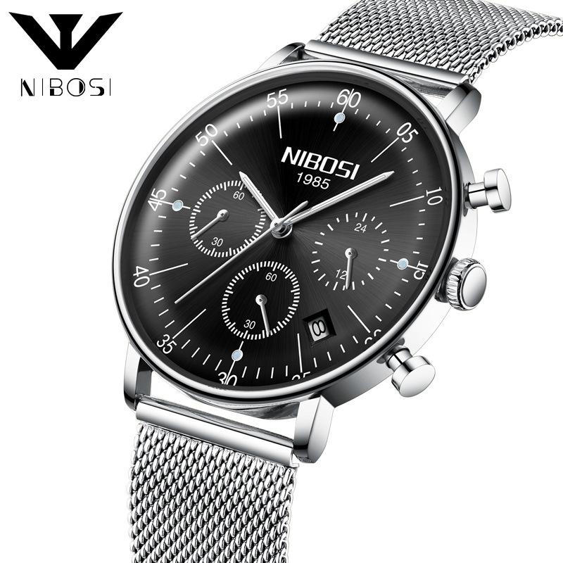 Đồng hồ nam Nibosi 2331 dây lưới nam tính mạnh mẽ