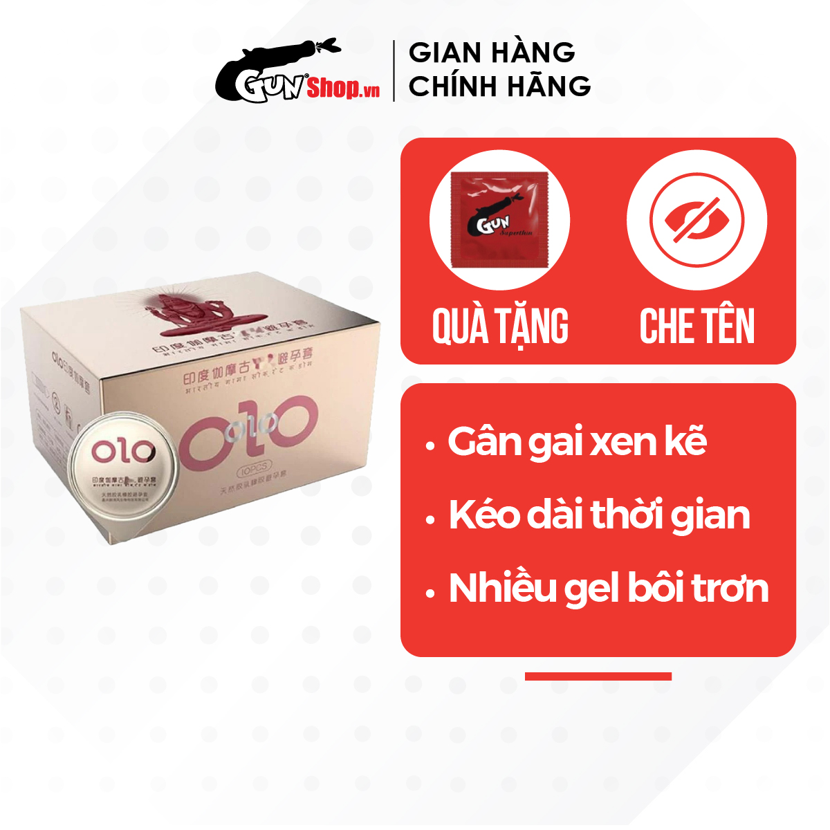 Bao cao su OLO 0.01 Gamma Formula kéo dài thời gian, gân gai - Hộp 10 cái | GUNSHOP VIỆT NAM