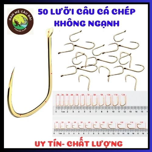 50 lưỡi câu cá chép màu vàng size #1- #12 không ngạnh