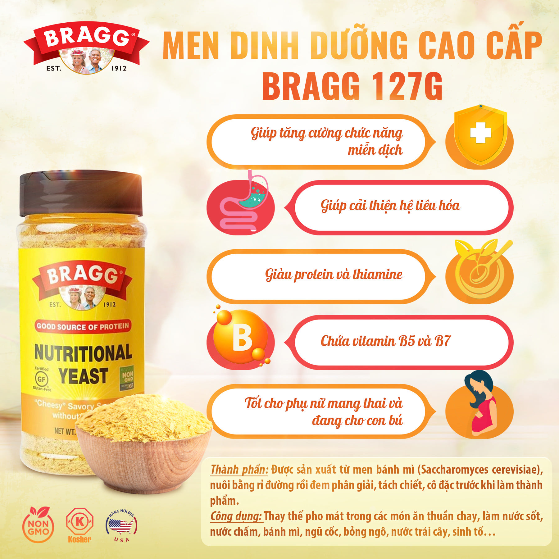 Men Dinh Dưỡng Nutritional Yeast 127g Bragg Nutritional Yeast