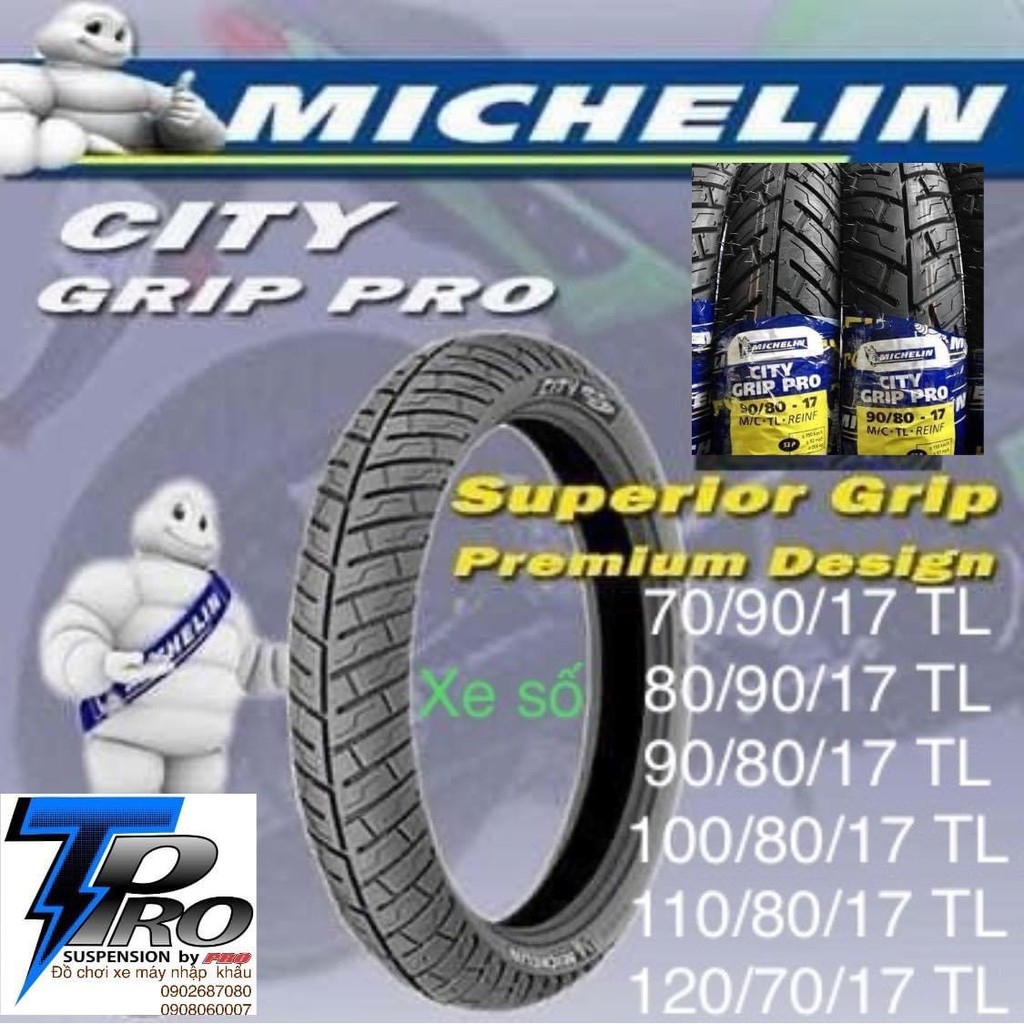Vỏ lốp xe Michelin City Grip-Pro( dòng không sử dụng ruột dùng cho xe số.) Dochoixemaynhapkhau