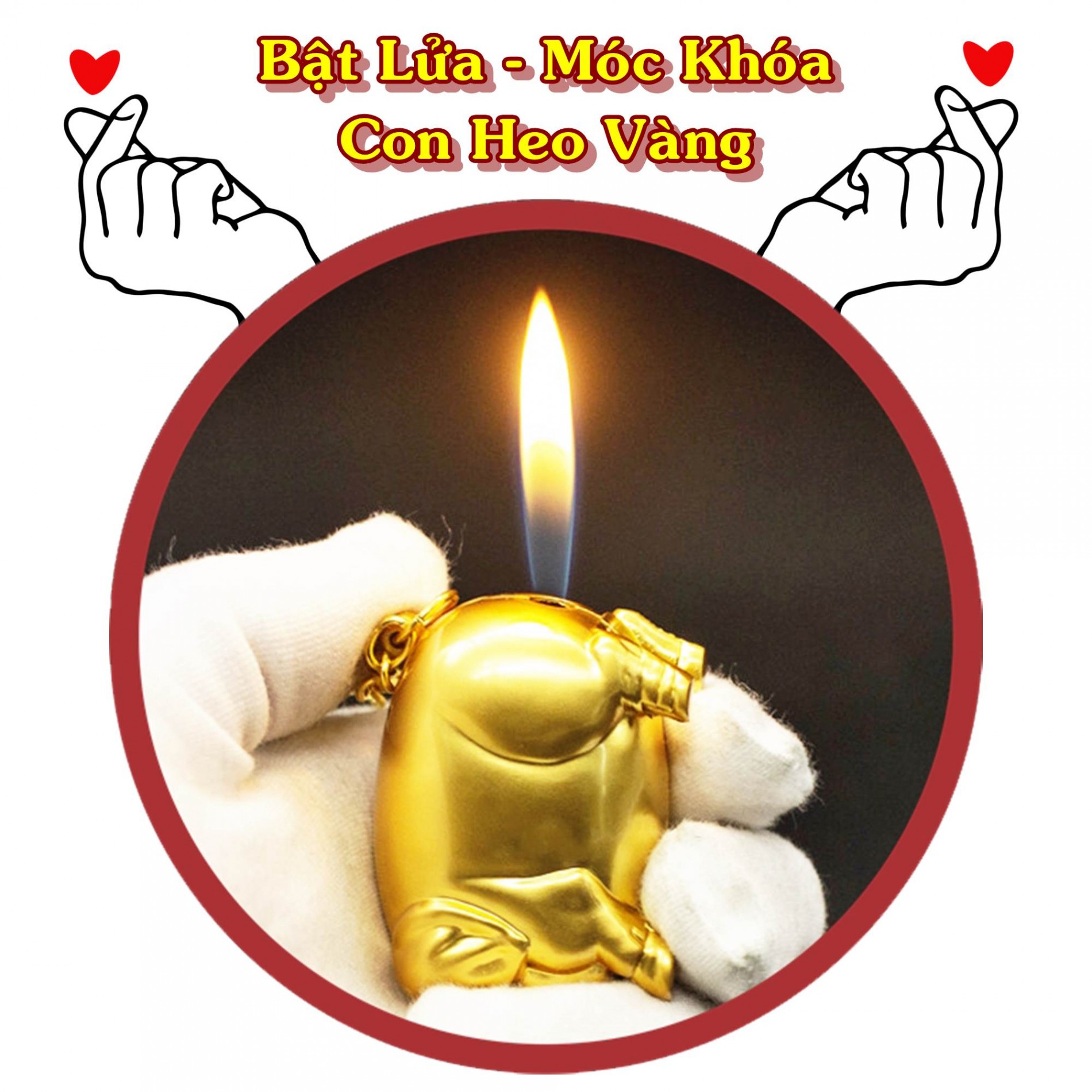 Hột quẹt kiêm móc khóa hình con heo vàng