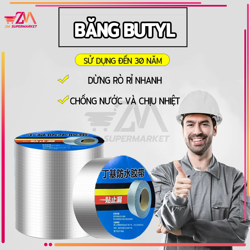 Băng keo chống thấm butyl,Băng keo chống thấm,chống thấm dột, dán tường, Thấm Nước, Dán Mọi Bề Mặt-dán mái tôn kích thước 5x5m
