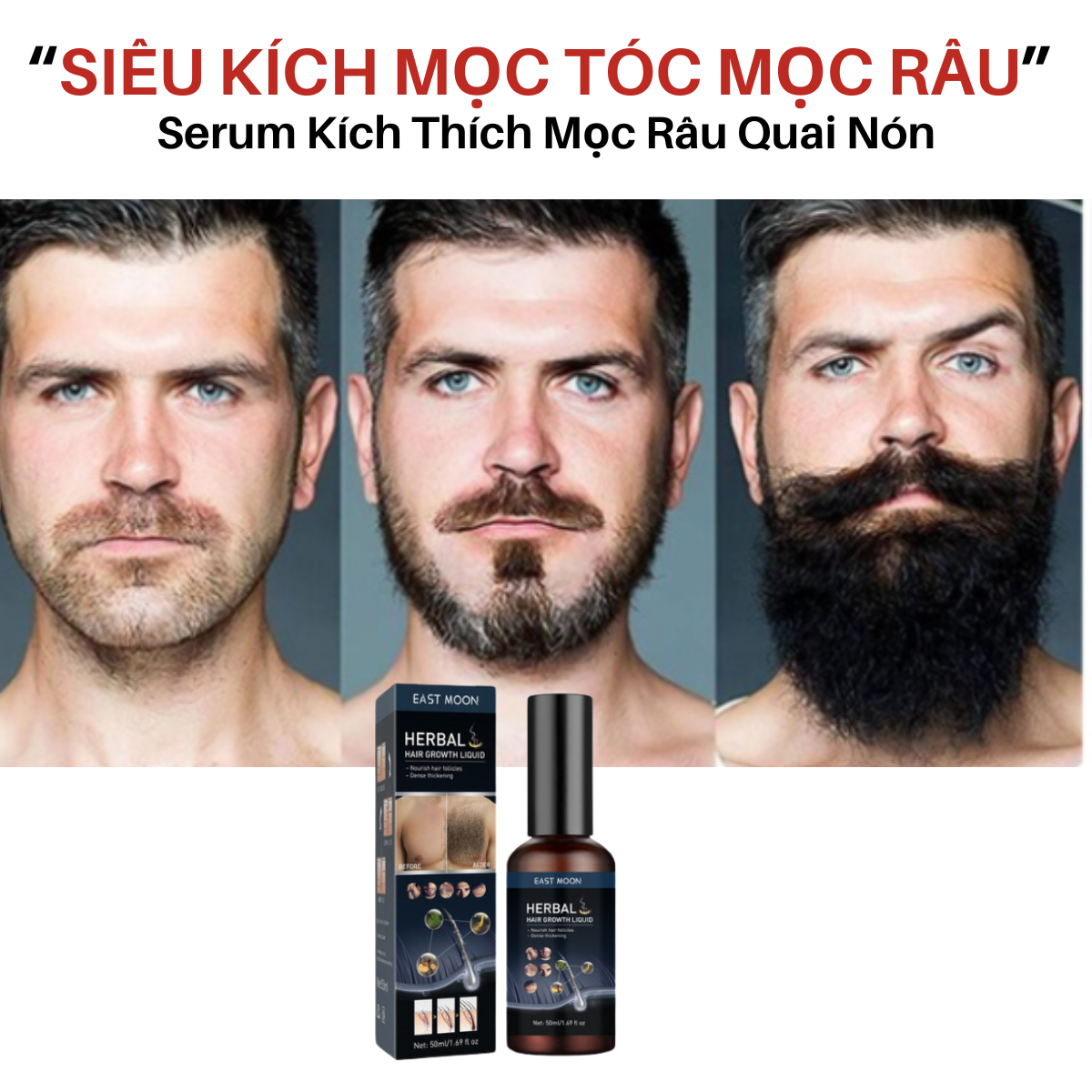 Serum dưỡng chất  kích thích mọc râu EAST MOON cho nam giới, hỗ trợ mọc lông ngực, nhanh chóng 50ml