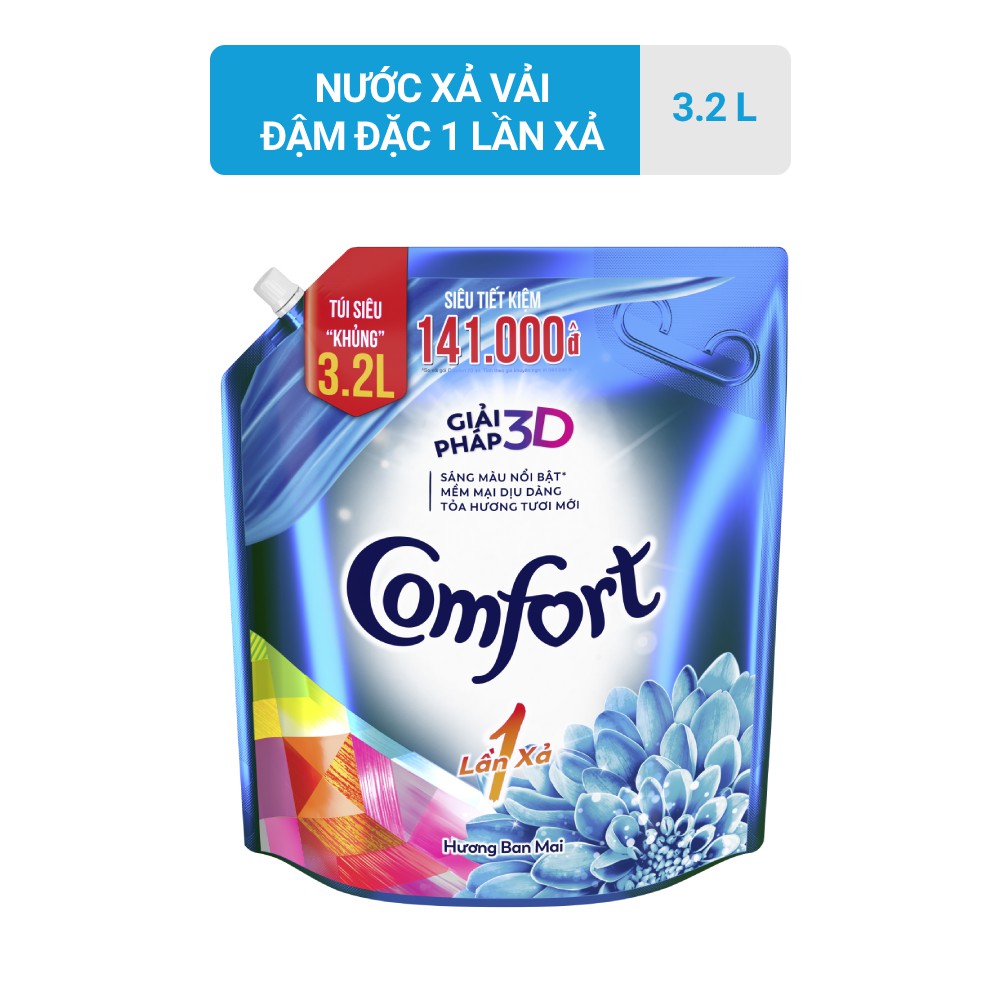 Nước xả vải Comfort túi 3,2l có nắp màu Xanh 1 Lần xả