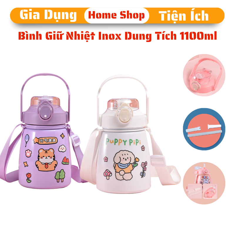 Bình Giữ Nhiệt Inox 304 Cao Cấp Không Rỉ Dung Tích 1100ml Có Quai Xách Tiện Lợi