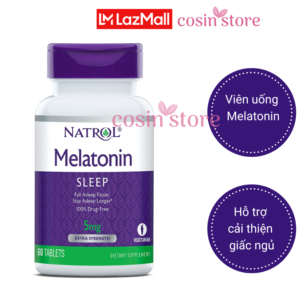 Viên Uống Natrol Melatonin 5mg 60 Viên Sleep hỗ trợ giấc ngủ Cosin Store
